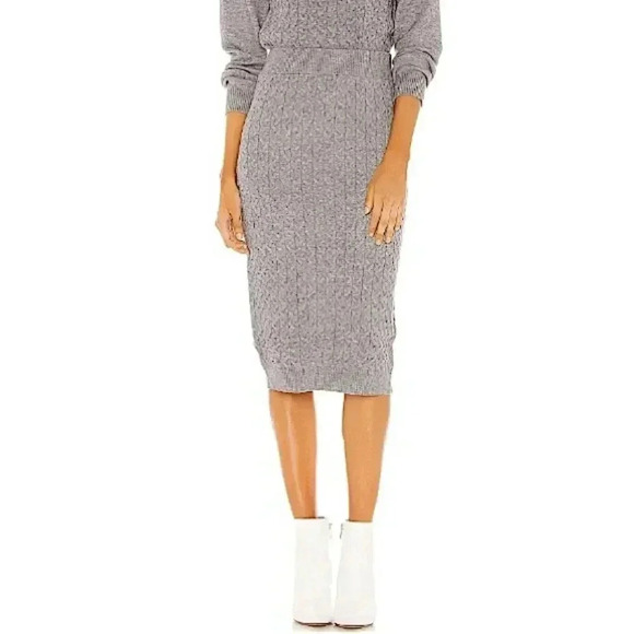 REVOLVE Heartloom New Midi Skirt Sweater Cable Knit Neutral Gray - Picture 2 of 10